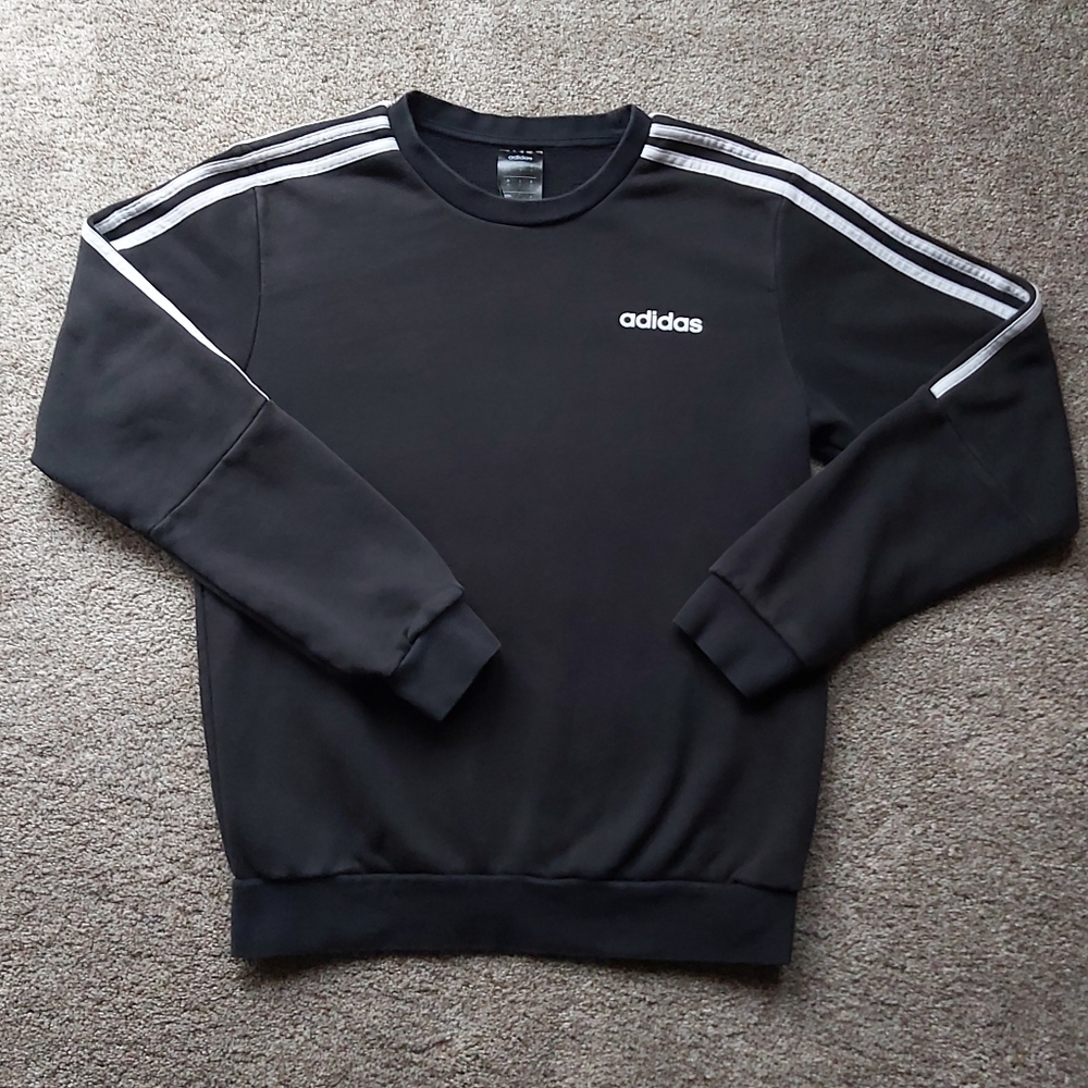Adidas Men's Black/White Stripes Crewneck Sweater